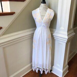Flora Bella Embroidered Maxi Dress Womens XS Small White V-Neck Embroidered Swim